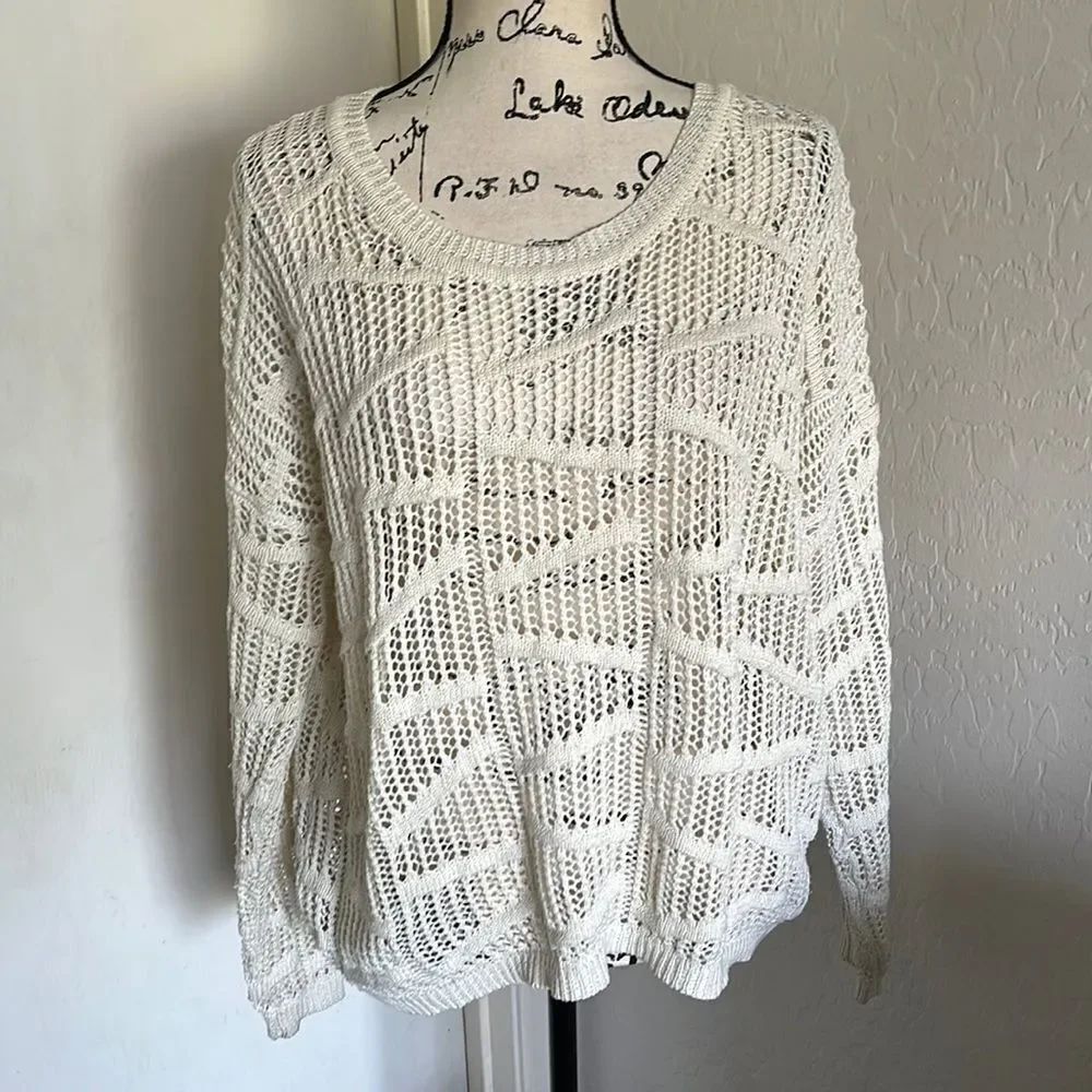 POL Cream Color Cotton Blend Sheer Pullover Sweeter Minimalist Neutral